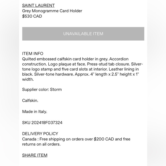 ✨SAINT LAURENT✨ Grey Monogramme Card Holder - Picture 13 of 13